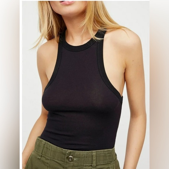 Free People wide eye Sleeveless Cotton Stretch Lightweight Black Tank Top XS - Picture 1 of 4